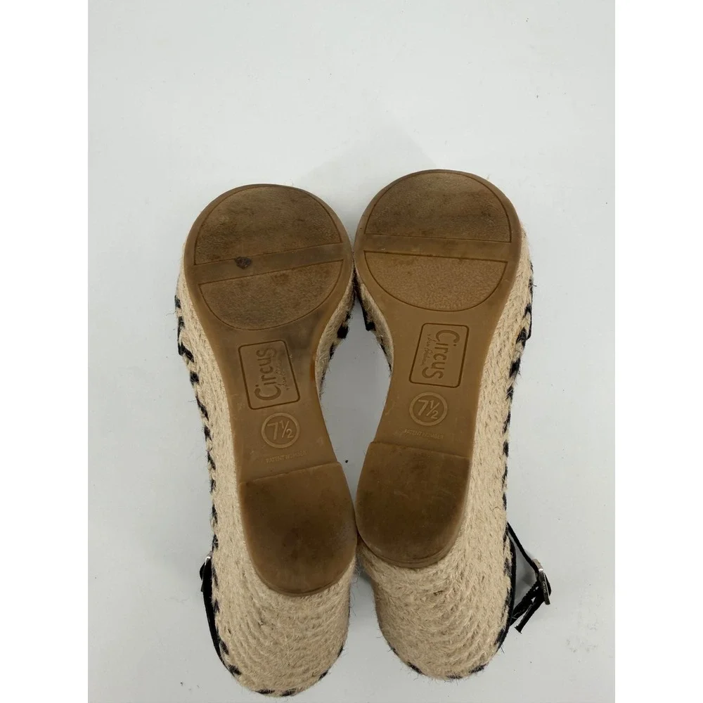 Circus by Sam Edelman Black Espadrille Wedge Sandals Ankle Strap Platform 7.5